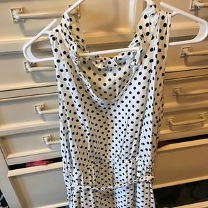 Polka dot ruffle collar belted dress